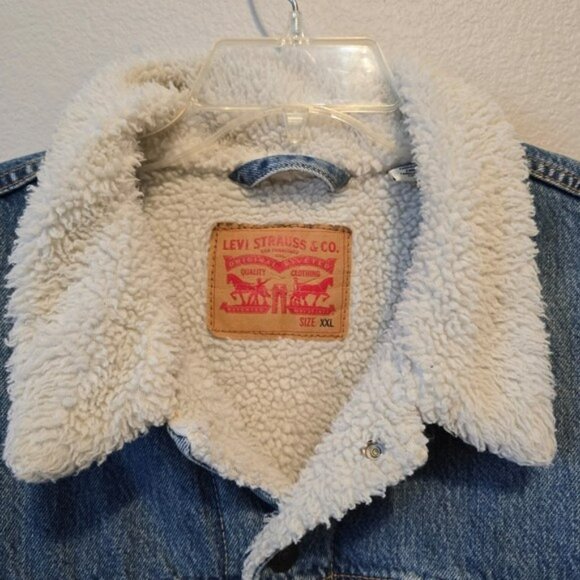 Men's Levi's Classic Blue Denim Jacket Sherpa Lining Size XXL Truckers Blue Jean - Picture 8 of 17